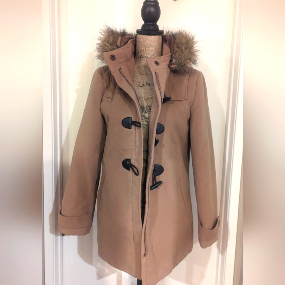 St. John Bay Camel Fleece Peacoat Toggle Button Coat size M
